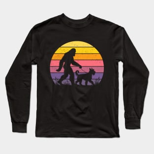 Bigfoot Sasquatch Walking Berger Picard Dog Vintage Sunset Hiking Long Sleeve T-Shirt